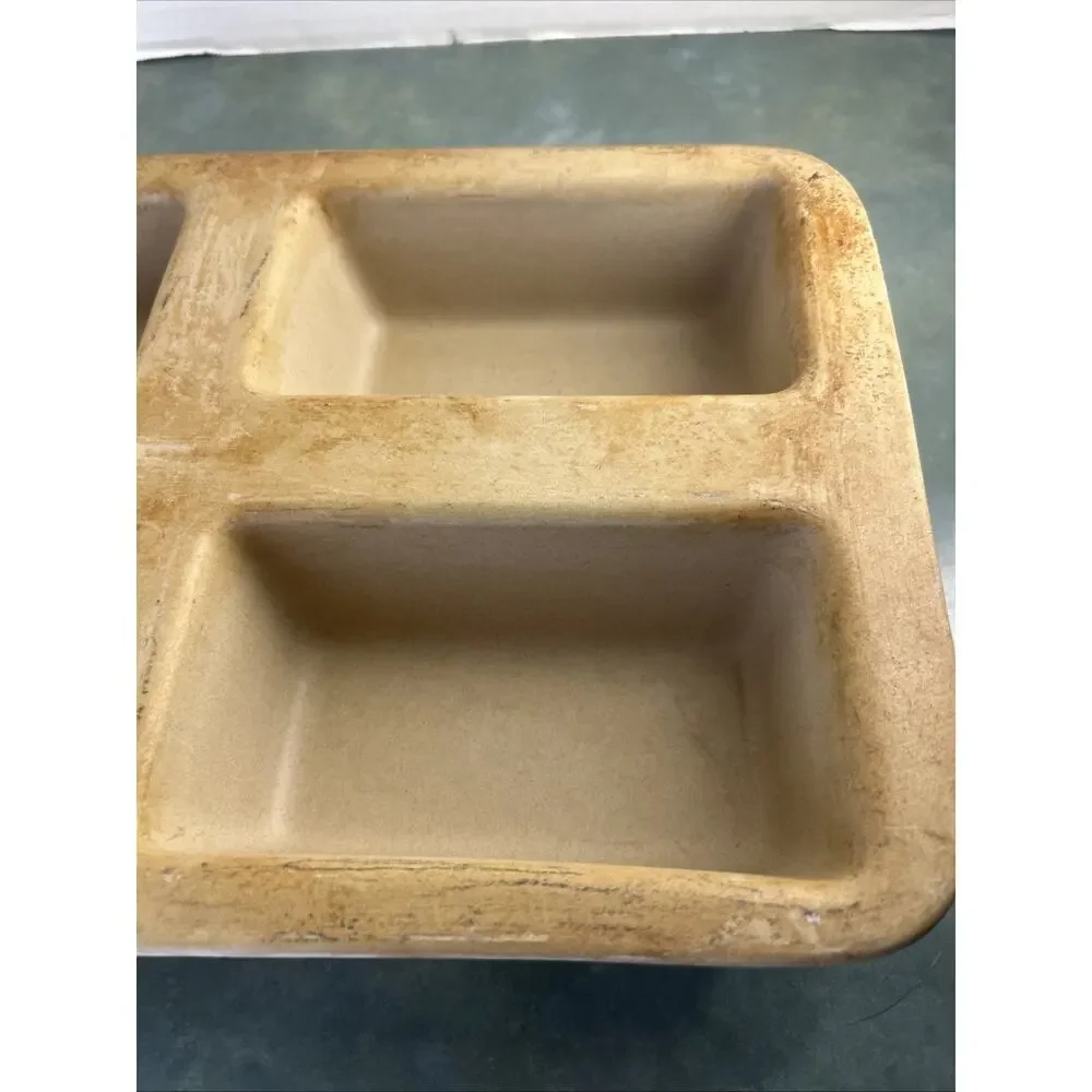 Pampered Chef 4 Mini Loaf Stoneware Pan USA 15x9 Natural Baking Pan AS-IS Read